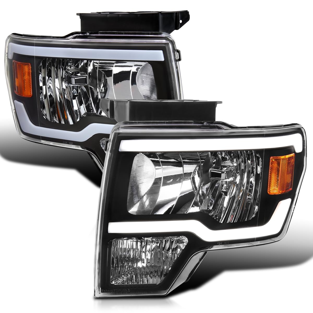 Black SPEC-D TUNING Headlights w/LED Tube Compatible with 2009-2014 Ford F150 F-150, Left + Right Pair Headlamps Assembly