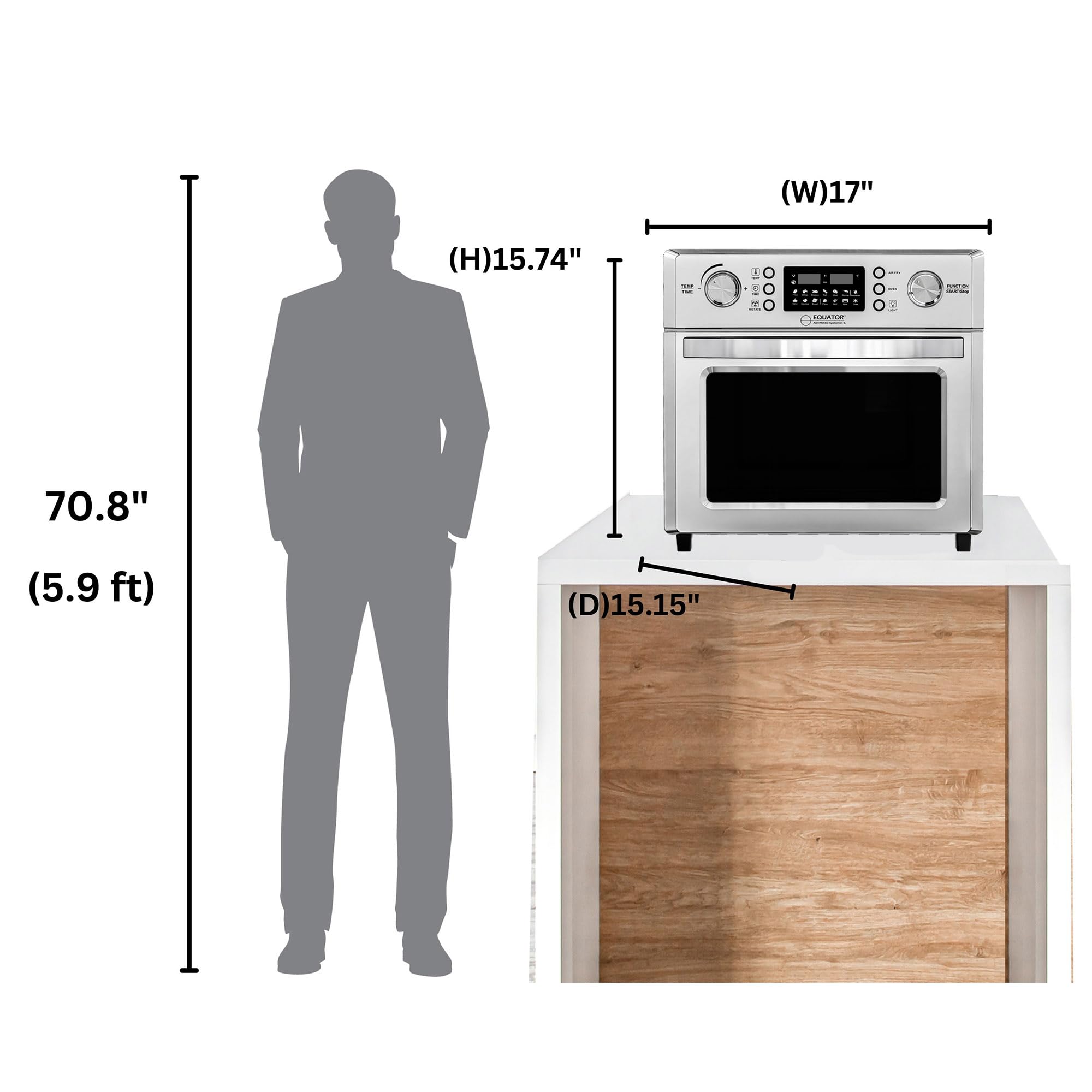Equator 5-in-1 Countertop Air Fryer Oven + Convection + Pizza + Grill + Dehydrator Stainless Steel | 0.93 cu.ft | 110V | 360° Air Circulation System