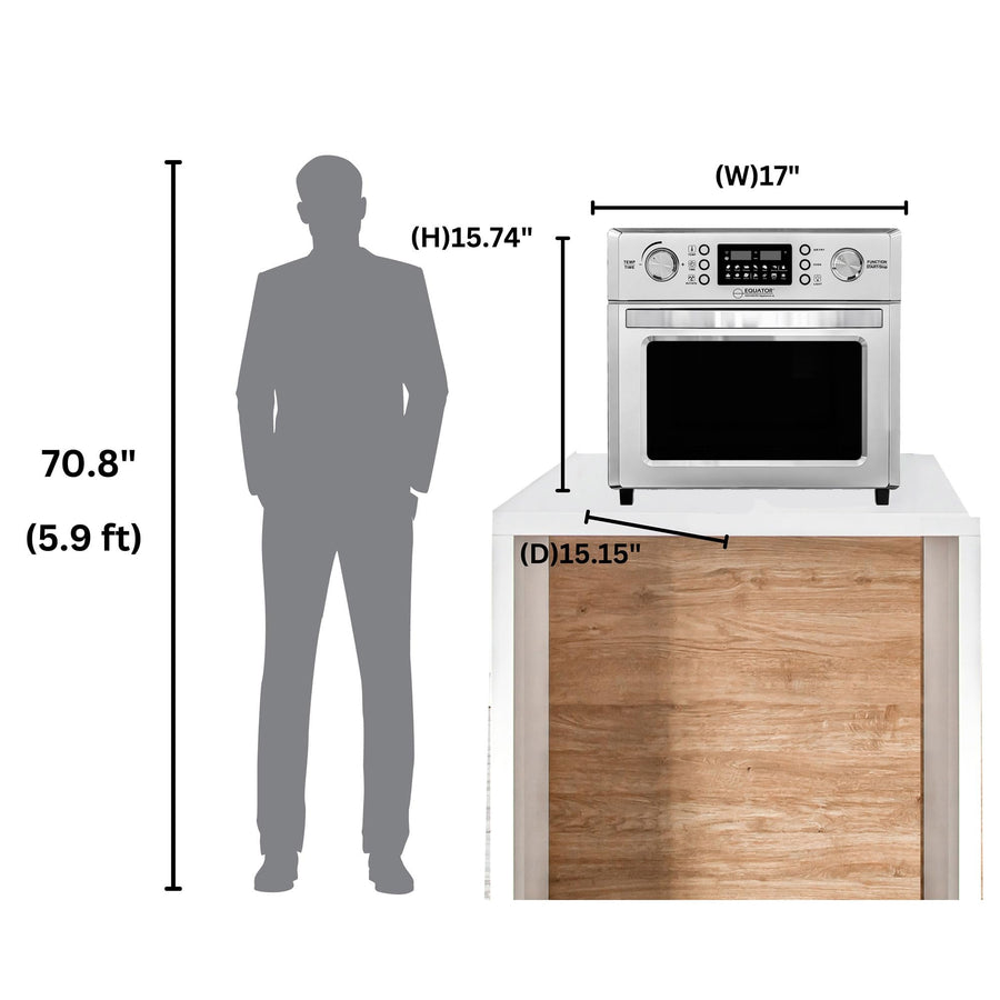 Equator 5-in-1 Countertop Air Fryer Oven + Convection + Pizza + Grill + Dehydrator Stainless Steel | 0.93 cu.ft | 110V | 360° Air Circulation System