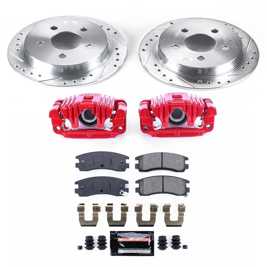 Power Stop Z23 Evolution Sport Rear Caliper Brake Kit-Drilled/Slotted Rotors, Brake Pads Carbon Ceramic, Calipers