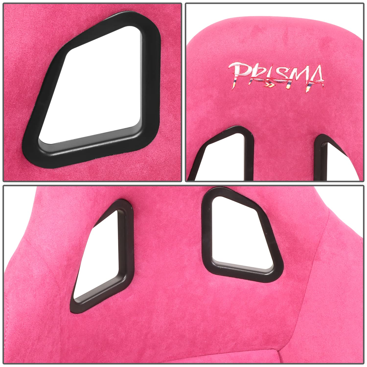 NRG Innovations Universal Fixed Back NRG-FRP-303FH-PRISMA Bucket Racing Seat for 5-Point Harnesses, Size M, Fushia Alcantara Material, 22" W X 34" H X 16" D