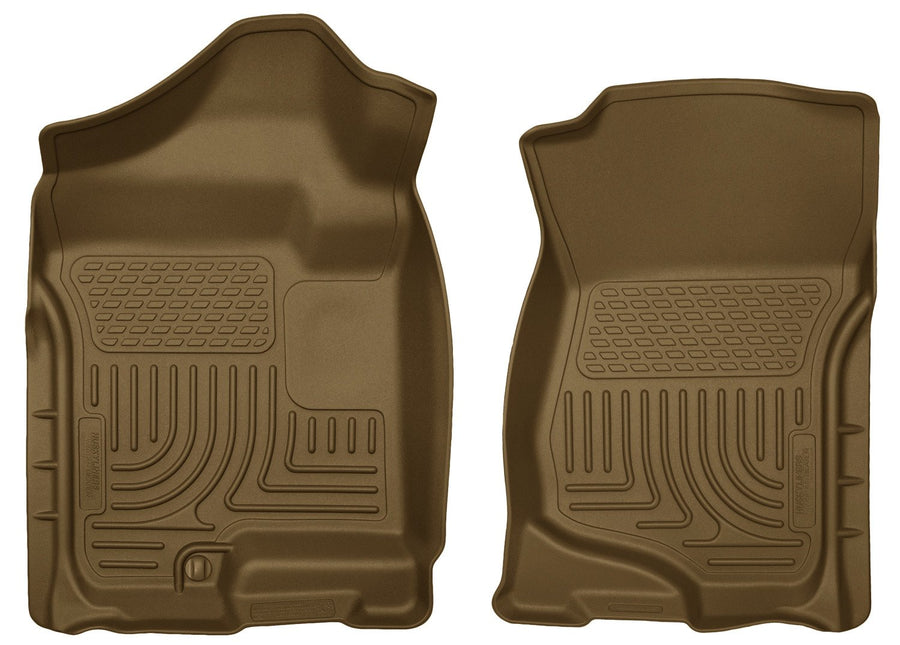 Weatherbeater Husky Liners Floor Mats | Fits Various 2007-2014 Cadillac Escalade & ESV, GMC Yukon, Chevrolet Suburban 1500, Tahoe, Silverado/Sierra (See Description) | Front Row, 2-pc Tan - 18203