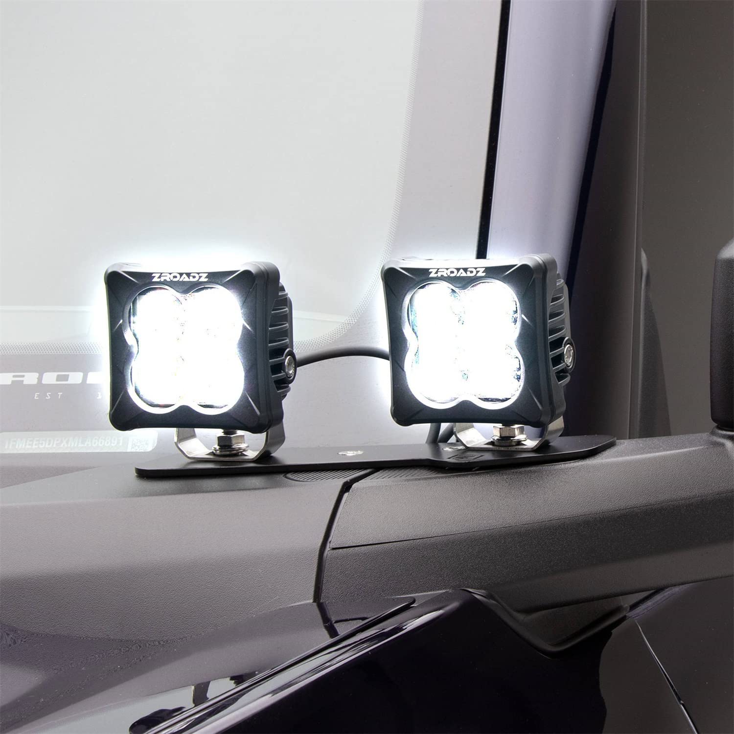 Zroadz A Pillar LED Bracket Z365401-KIT4 to Mount (4) LED Pod Lights and Wiring Harness Fits Ford Bronco