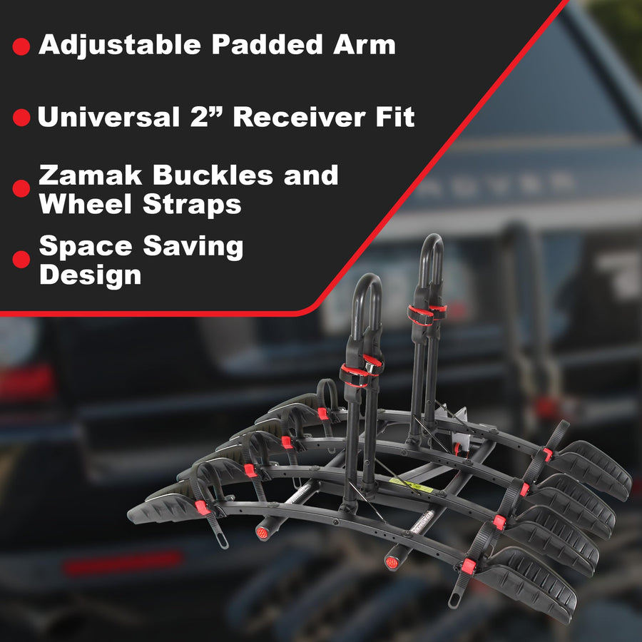 Trimax RMBR4 - Hitch Mount Tray Road-MAX - 4 Bike Rack Hitch Mount for SUV, Truck, Van - Foldable, Locking Arms, 2" Receiver - 1 Rack