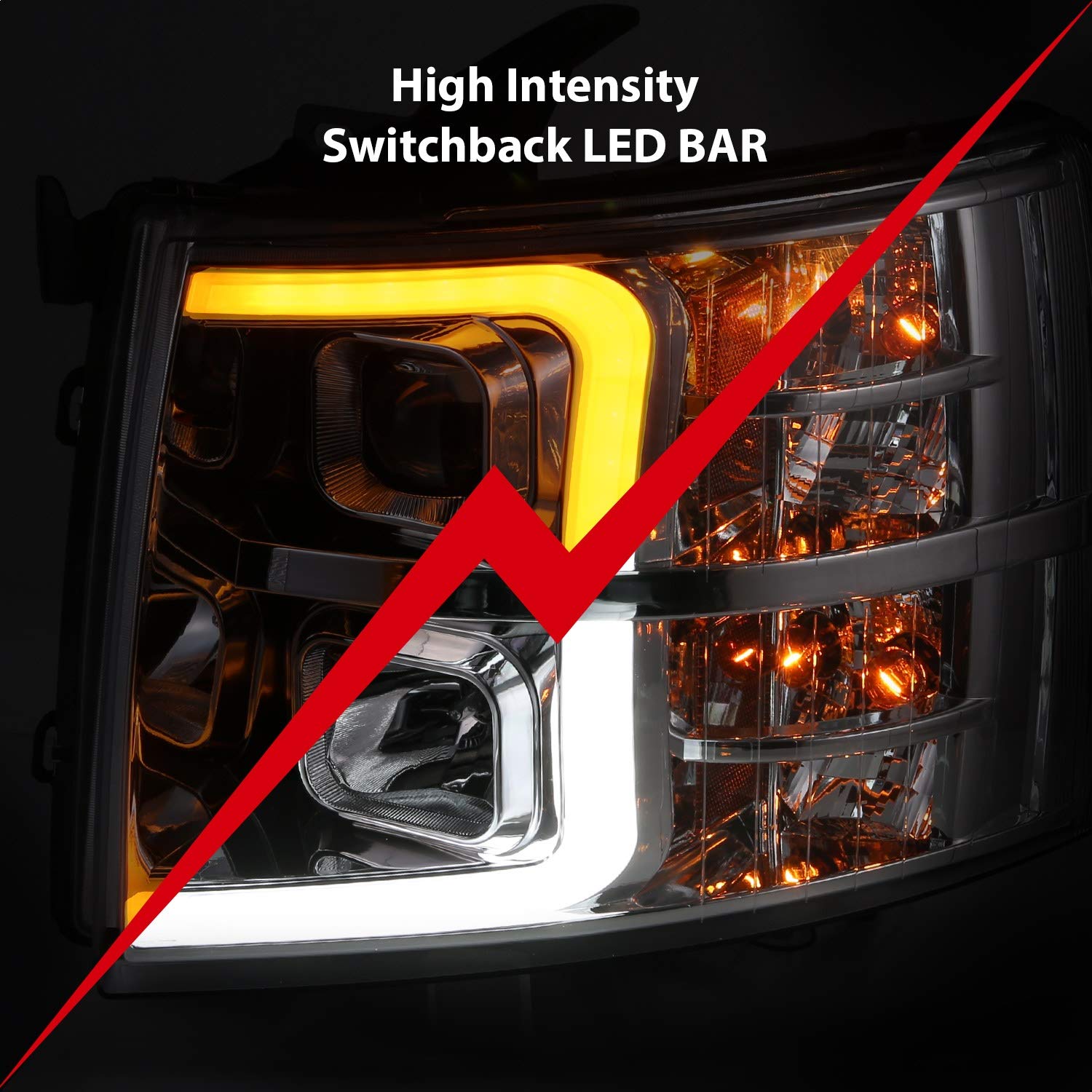 ANZO (111411) USA 07-13 Chevrolet Silverado 1500/2500/3500 Proj Headlights w/Plank Style Switchback Chrome w/Amb