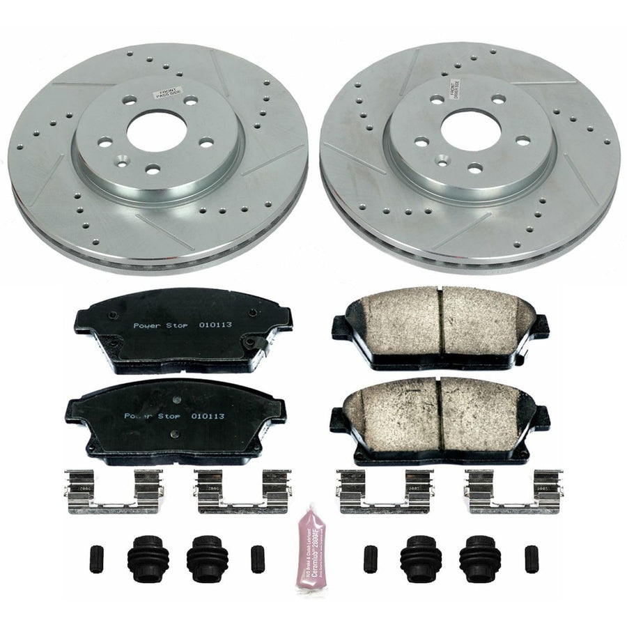 Power Stop K6793 Z23 Carbon Fiber Brake Pads with Drilled & Slotted Brake Rotors Kit For Buick Encore 2013-2017 [Model Specific]