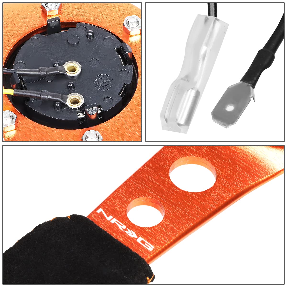 NRG Innovations Reinforced Steering Wheel NRG-RST-006S-OR 350MM Sport Steering Wheel (3" Deep), Black Suede Orange Center Mark with Orange stitching and Orange Center Spoke