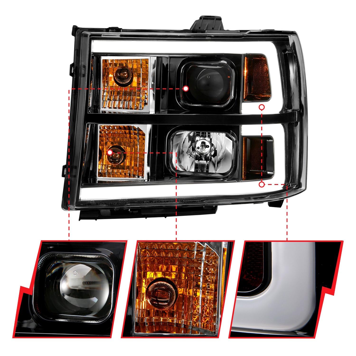 111482 ANZO USA Projector Headlamps Fits GMC Sierra 1500