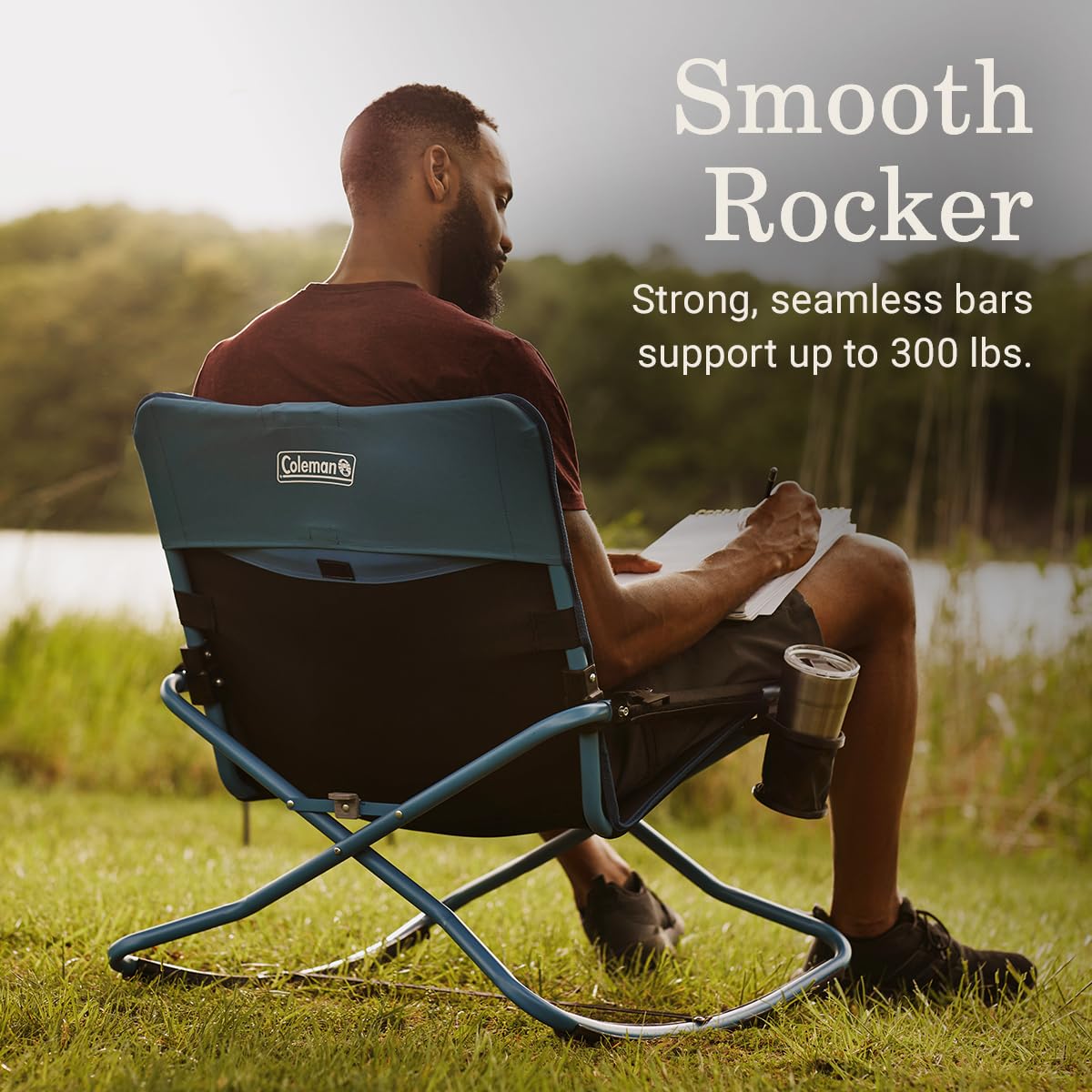 Coleman Portable Cross Rocker Outdoor Rocking Chair, Weather-Resistant Seat with Cup Holder & Padded Back