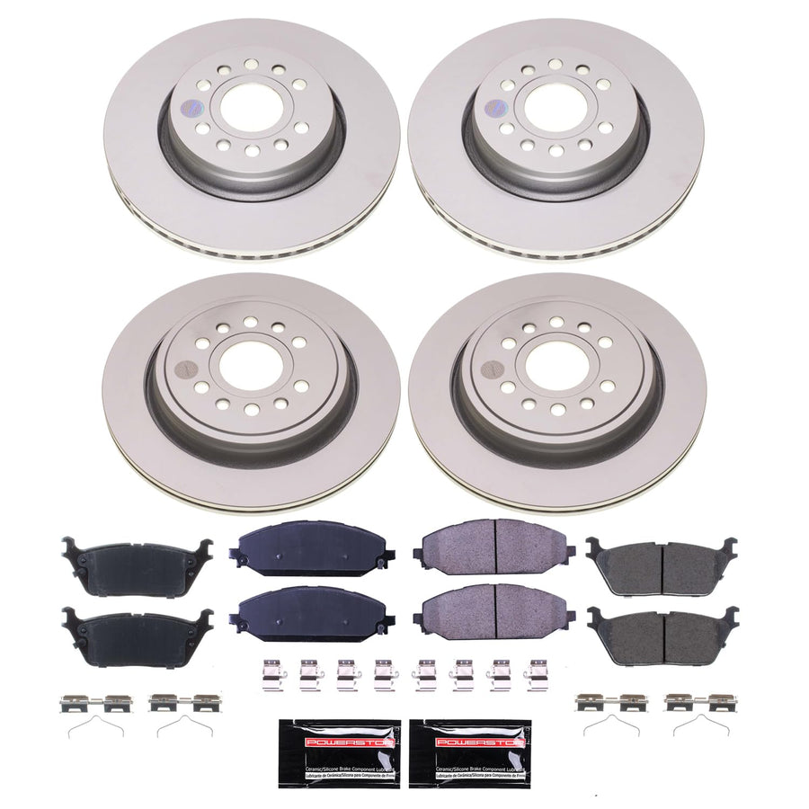 Power Stop Front and Rear CRK8902 Brake Kit Coated Brake Rotors and Pads Geomet