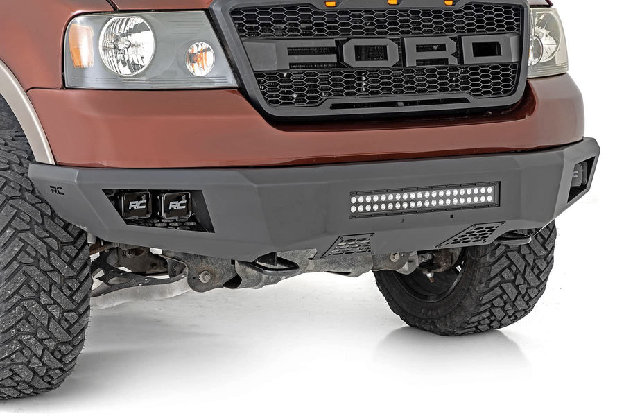 Front Rough Country LED Bumper for Ford F-150 (2004–2008) - Heavy-Duty Steel, Includes 20" LED Light Bar & (4) 2" LED Cubes, No-Drill Install