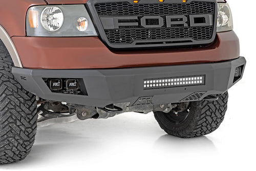 Front Rough Country LED Bumper for Ford F-150 (2004–2008) - Heavy-Duty Steel, Includes 20" LED Light Bar & (4) 2" LED Cubes, No-Drill Install