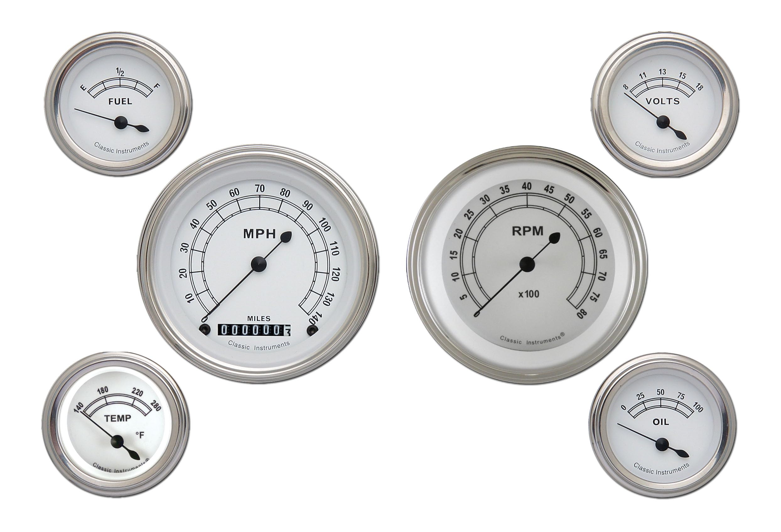 Classic Instruments Classic White CW01SLC 6 Gauge Set - GM