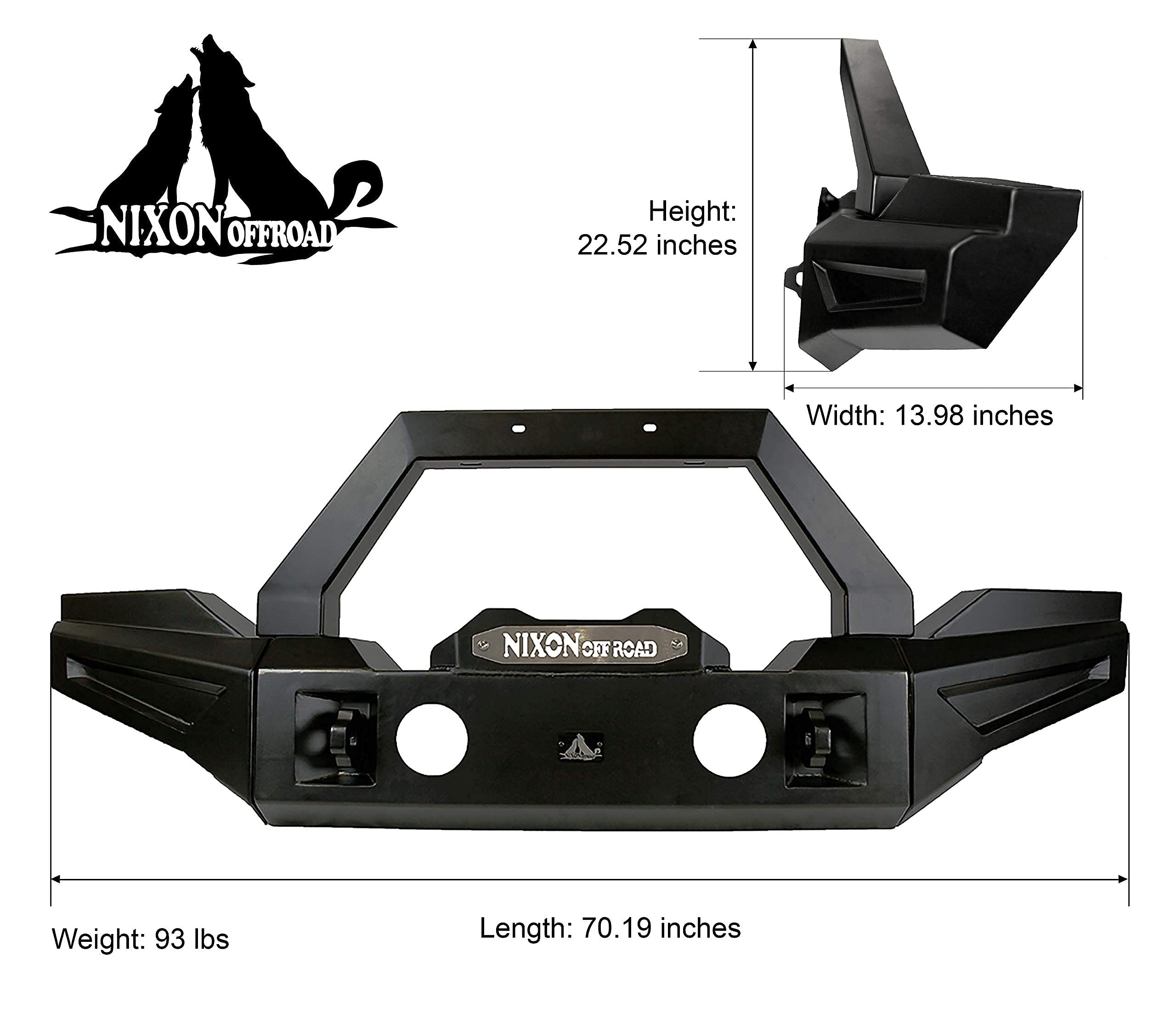 NIXON OFFROAD Heavy Duty Front Bumper For Fit 2018-2023 Jeep Wrangler JL/JLU & 2019-2023 Jeep Gladiator JT, Black Steel Front Bumper Rock Crawler w/Fog Light Hole & 2 x D-ring Shackles