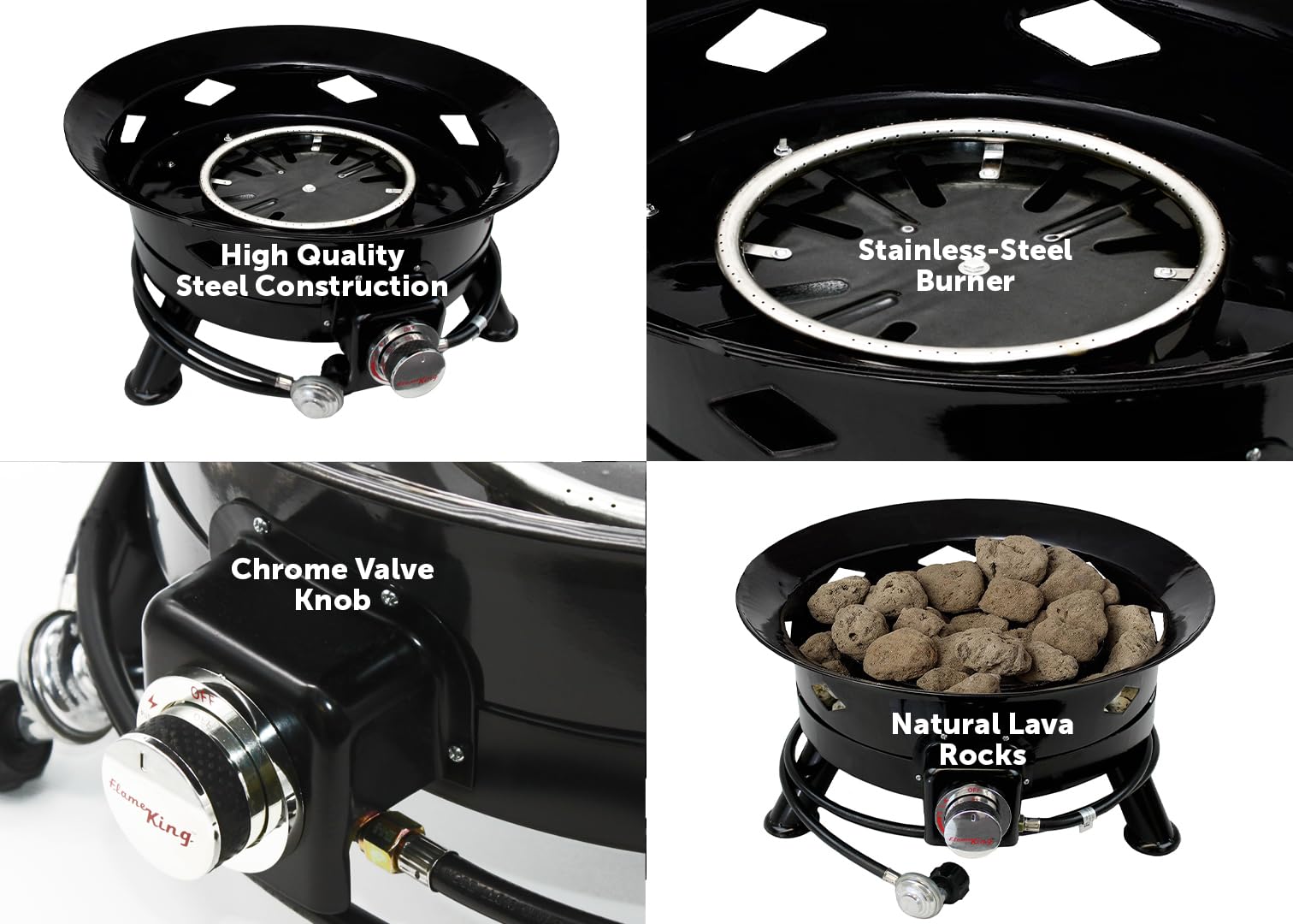 Flame King Propane Smokeless Fire Pit, 24-inch Portable Firebowl, 58K BTU with Self Igniter, Cover, & Carry Straps for RV, Camping, & Outdoor Living
