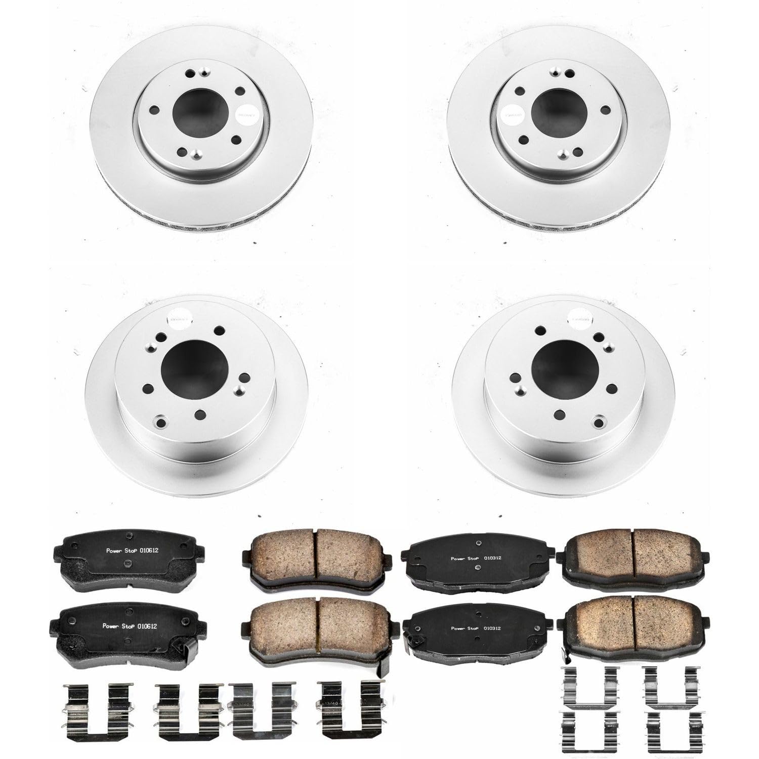 Power Stop CRK5912 Brake Rotor Coated & Ceramic Brake Pads- front & rear For Kia Forte 2010-2013, Kia Forte Koup 2010-2013 [Model Specific]