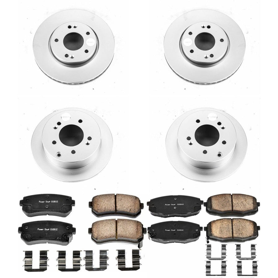 Power Stop CRK5912 Brake Rotor Coated & Ceramic Brake Pads- front & rear For Kia Forte 2010-2013, Kia Forte Koup 2010-2013 [Model Specific]