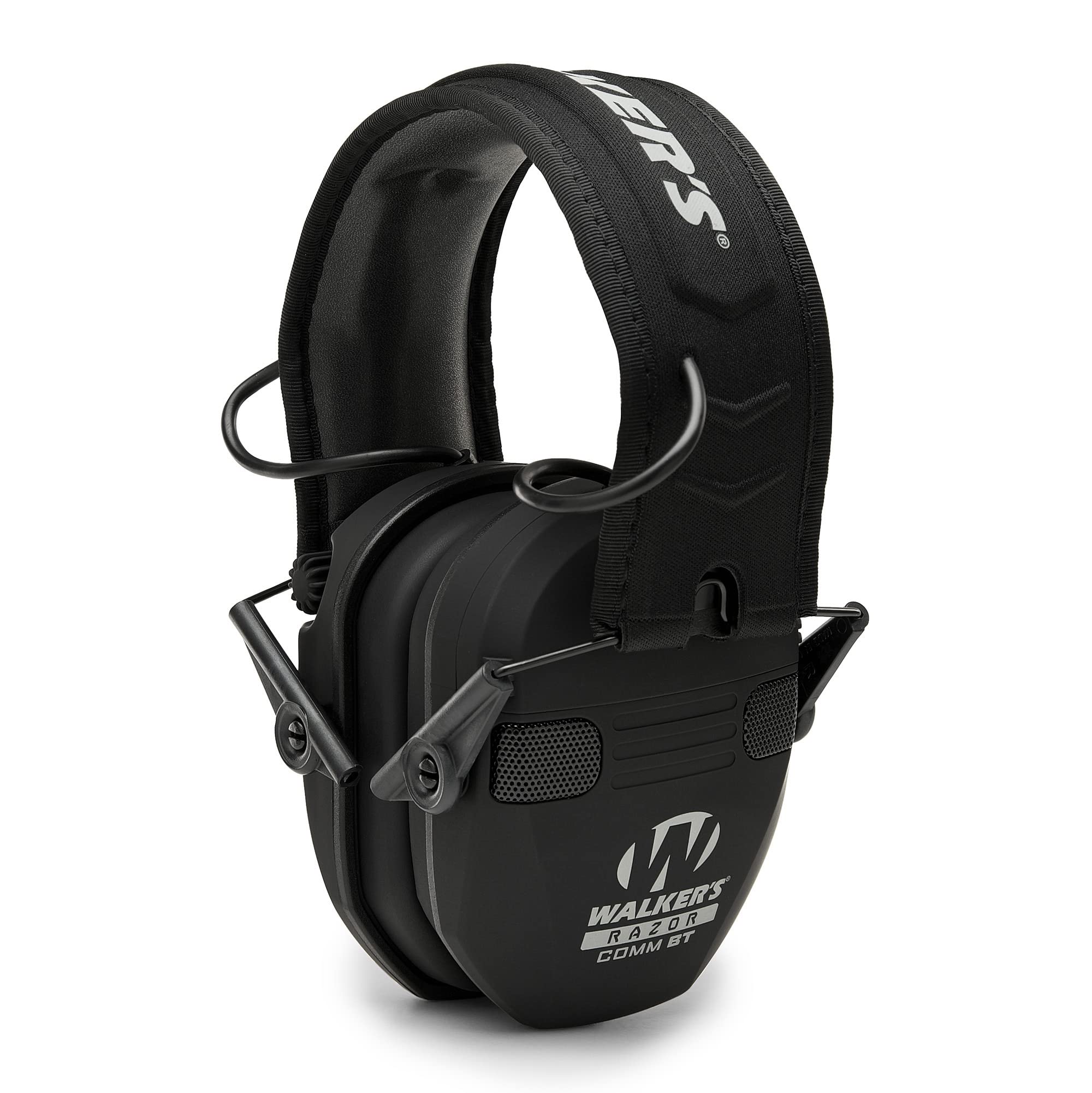 WALKER'S Quad Electronic Razor Muff w/ Bluetooth | 4 Mics 360-Degree Sound Capture 23dB NRR Hearing Protection Range Shooting Earmuffs w/ 2 AAA Batteries, Black