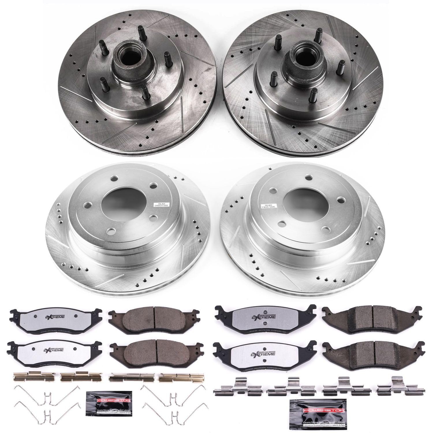 Power Stop K4021-36 Z36 Truck & Tow Front and Rear Brake Kit, Carbon Fiber Ceramic Brake Pads and Drilled/Slotted Brake Rotors For Ford E-150, Ford E-150 Club Wagon [Model Specific]