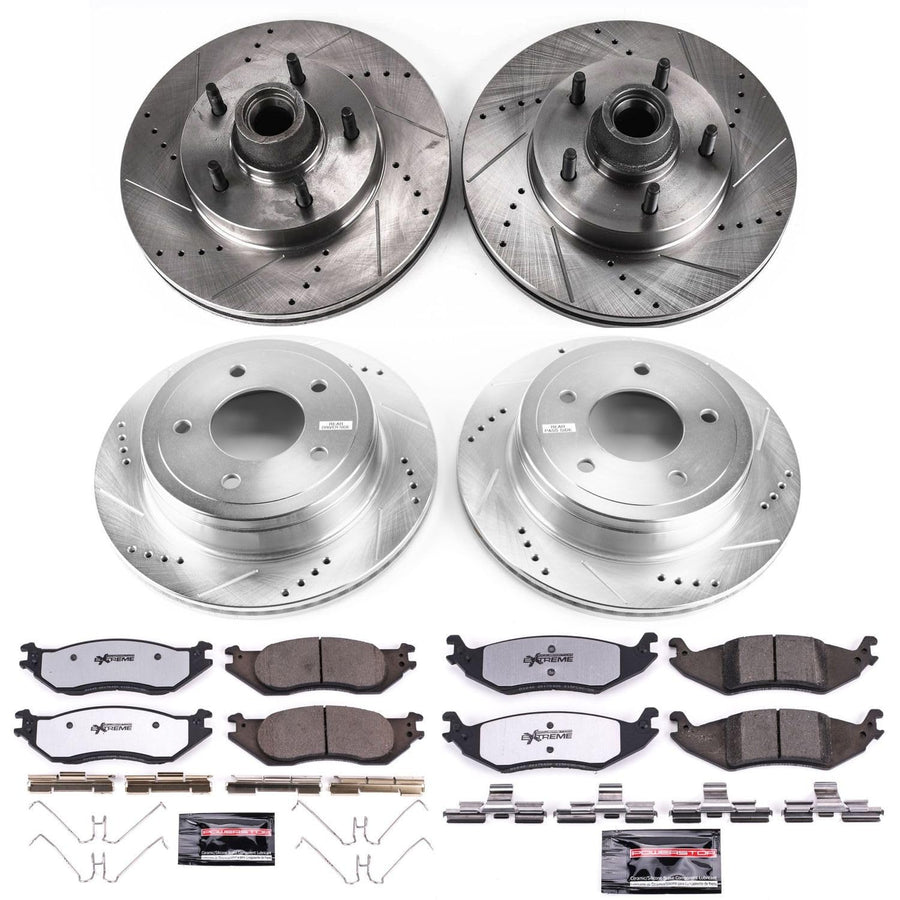 Power Stop K4021-36 Z36 Truck & Tow Front and Rear Brake Kit, Carbon Fiber Ceramic Brake Pads and Drilled/Slotted Brake Rotors For Ford E-150, Ford E-150 Club Wagon [Model Specific]