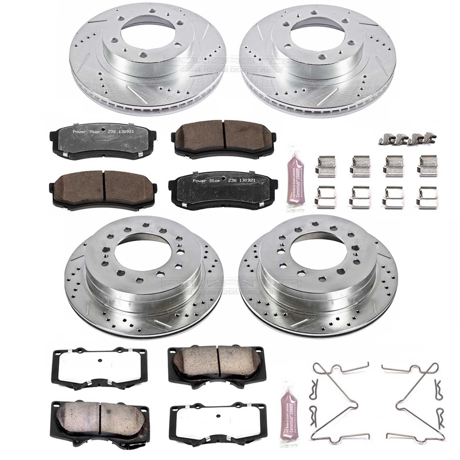 Power Stop Brake Kit Front and Rear For 2003 2004 2005 2006 2007 2008 2009 Toyota 4Runner - Truck & Tow Carbon Fiber Ceramic Pads & Drilled and Slotted Rotors Replacement, K138-36