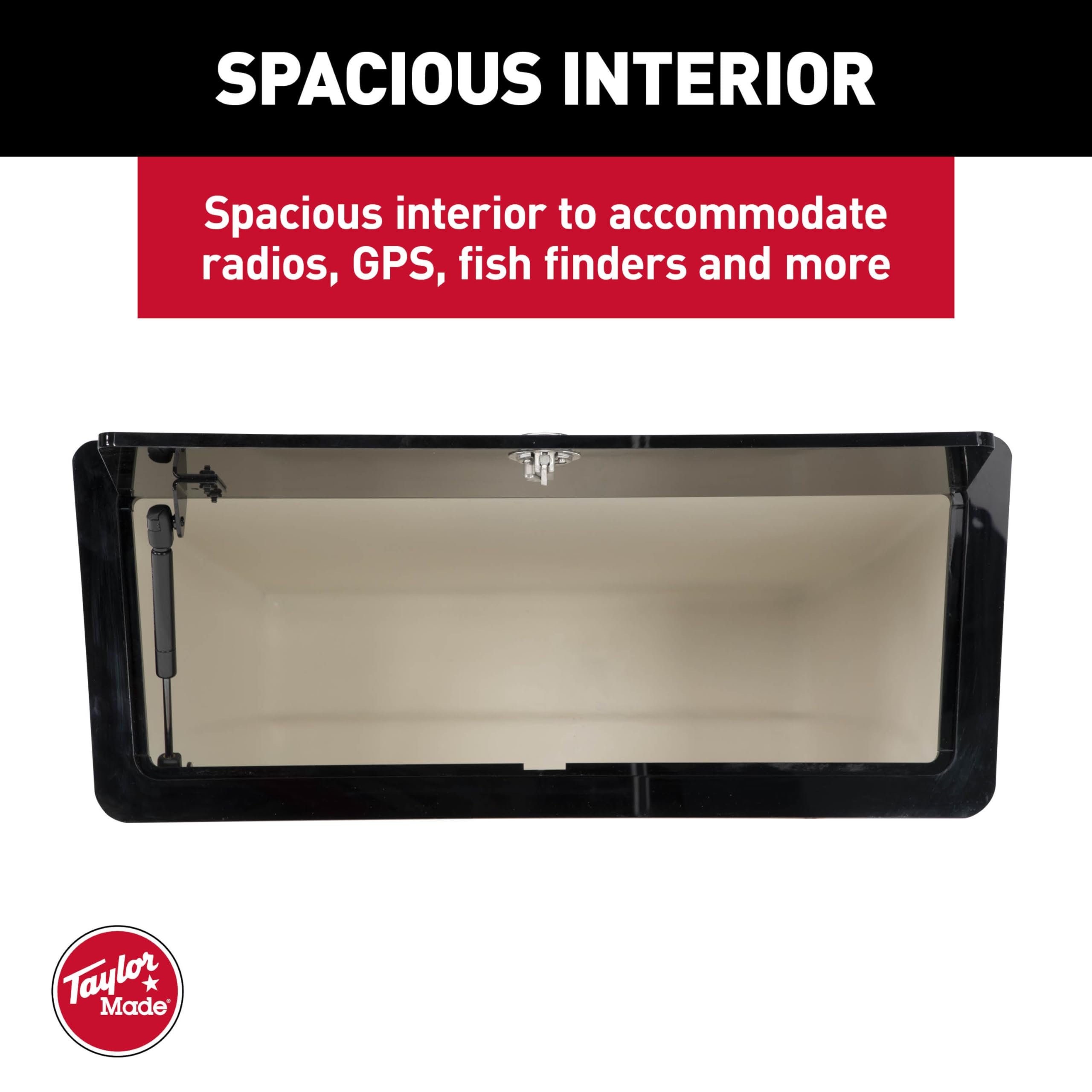 Electronics Box Taylor Made (27" W x 26" D x 10" T) for T-Top Boats, Watertight Plexiglass Door Panel, Stainless-Steel Lock, Corrosion-Resistant Hardware, Protects Valuables, White - 83558