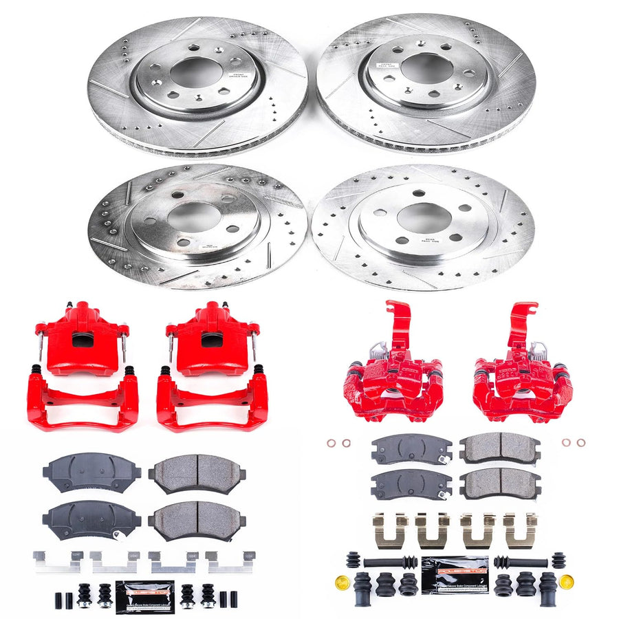 Power Stop Z23 KC2733 Evolution Sport Brake Upgrade Kit with Powder Coated Calipers- Front & Rear For Cadillac Seville 2003-2004 [Model Specific]