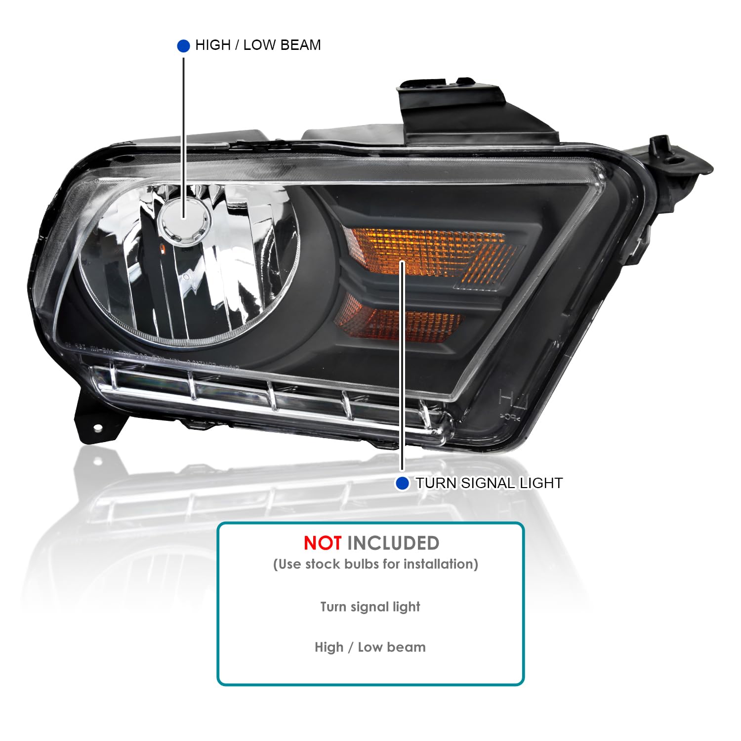 Black SPEC-D TUNING Factory Style Headlights Compatible with 2010-2014 Ford Mustang Left + Right Pair Headlamp Assembly
