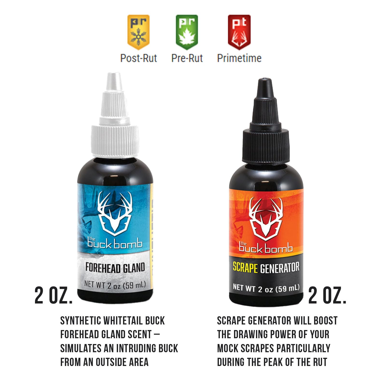 Hunters Specialties Scrape Kit Buck Bomb Liquid Scents w/4 Spike Wicks | 2oz Synthetic Forehead Gland & 2oz Natural Scrape Generator Scents Attractants for Hunting
