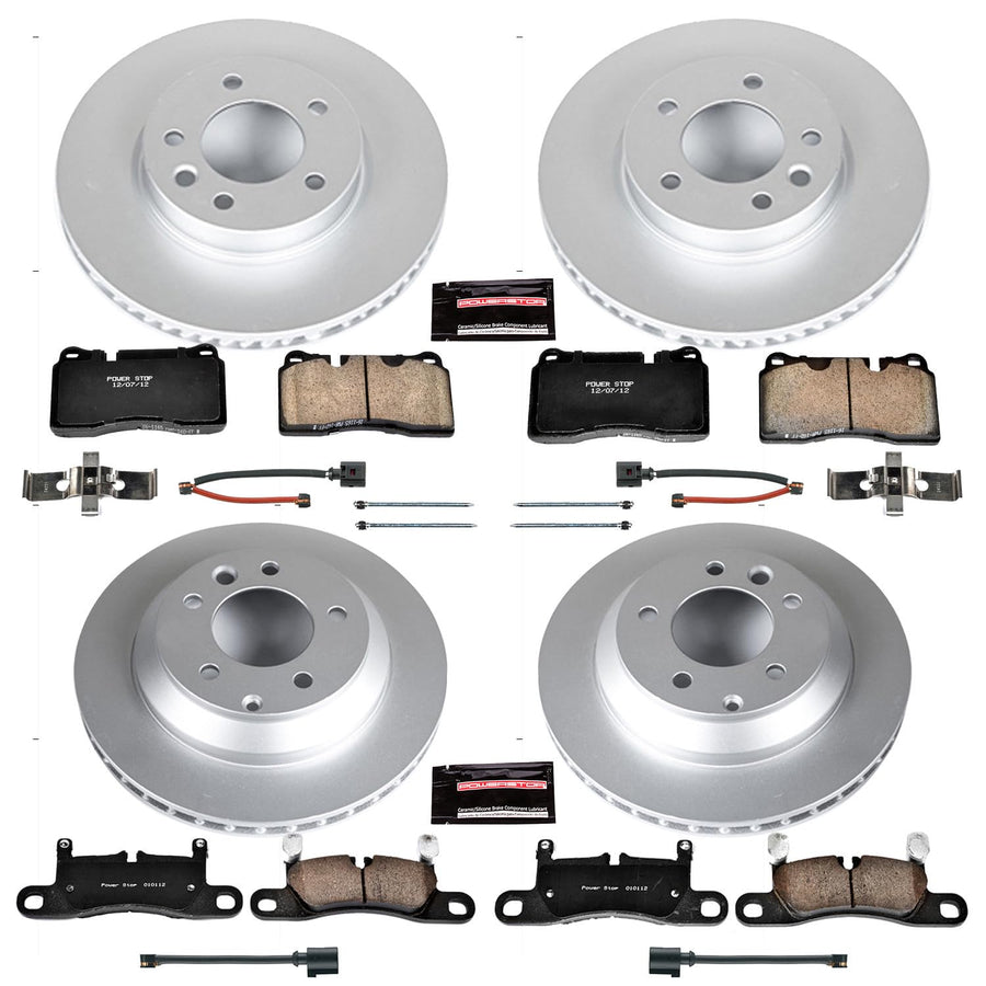 Power Stop CRK6724 Z23 Evolution Geomet Coated Brake Kit Front and Rear & 2 Front 2 Rear Sensor Wires For Volkswagen Touareg 2011-2017 [Model Specific]