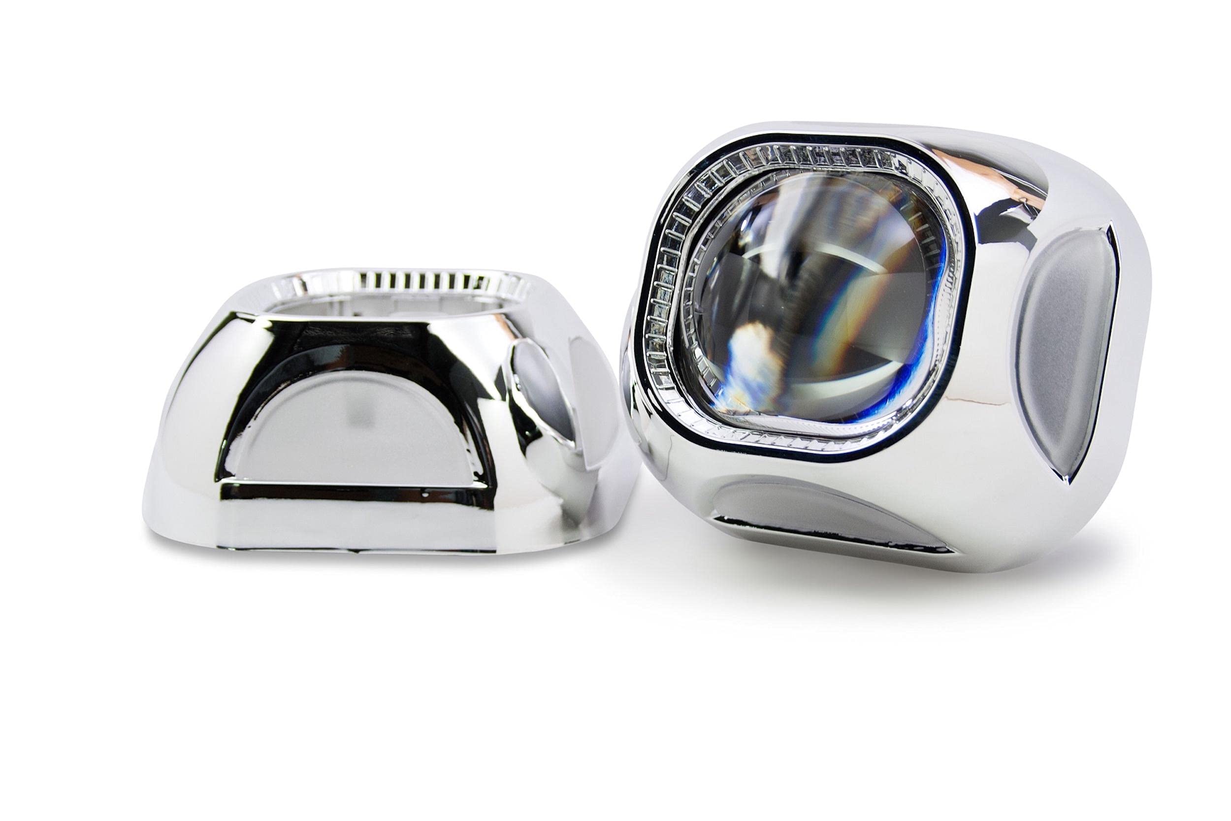 Panasquare Morimoto Square Projector Shroud, Chrome Finish Bezel with Mounting Clips for Custom Projector Retrofits (1x S270)