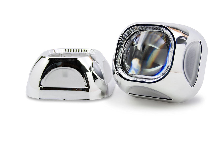 Panasquare Morimoto Square Projector Shroud, Chrome Finish Bezel with Mounting Clips for Custom Projector Retrofits (1x S270)