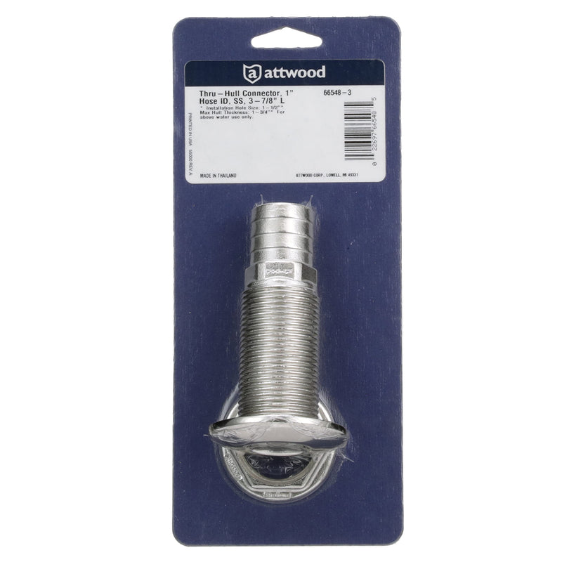Stainless Steel Attwood 66548-3 Barbed Standard Length Straight Thru-Hull, 1-Inch