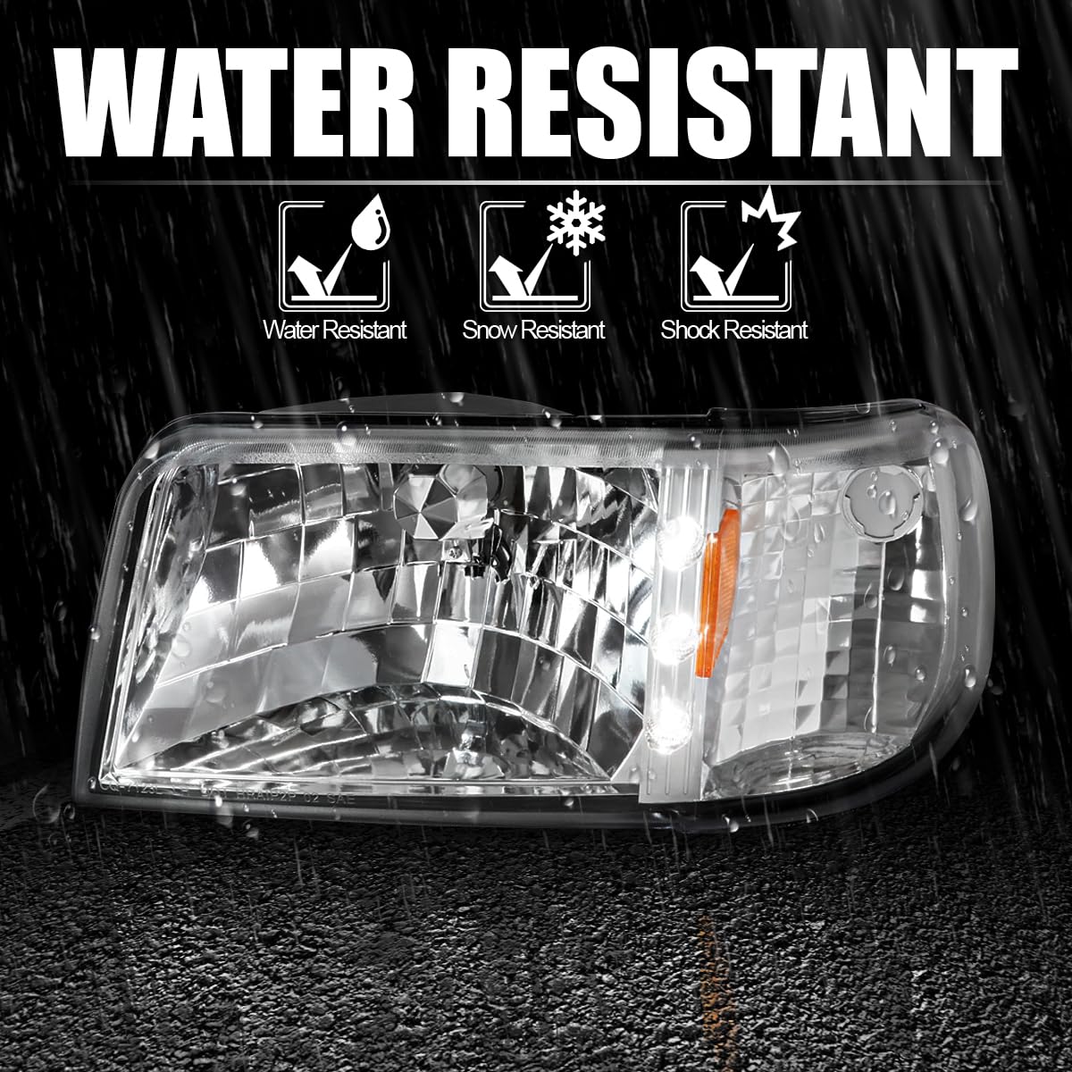 1PC LED Strip Headlights + Corner Lights SPEC-D TUNING Chrome Housing Clear Lens Compatible with 1993-1997 Ford Ranger L+R Pair Head Light Lamp Assembly