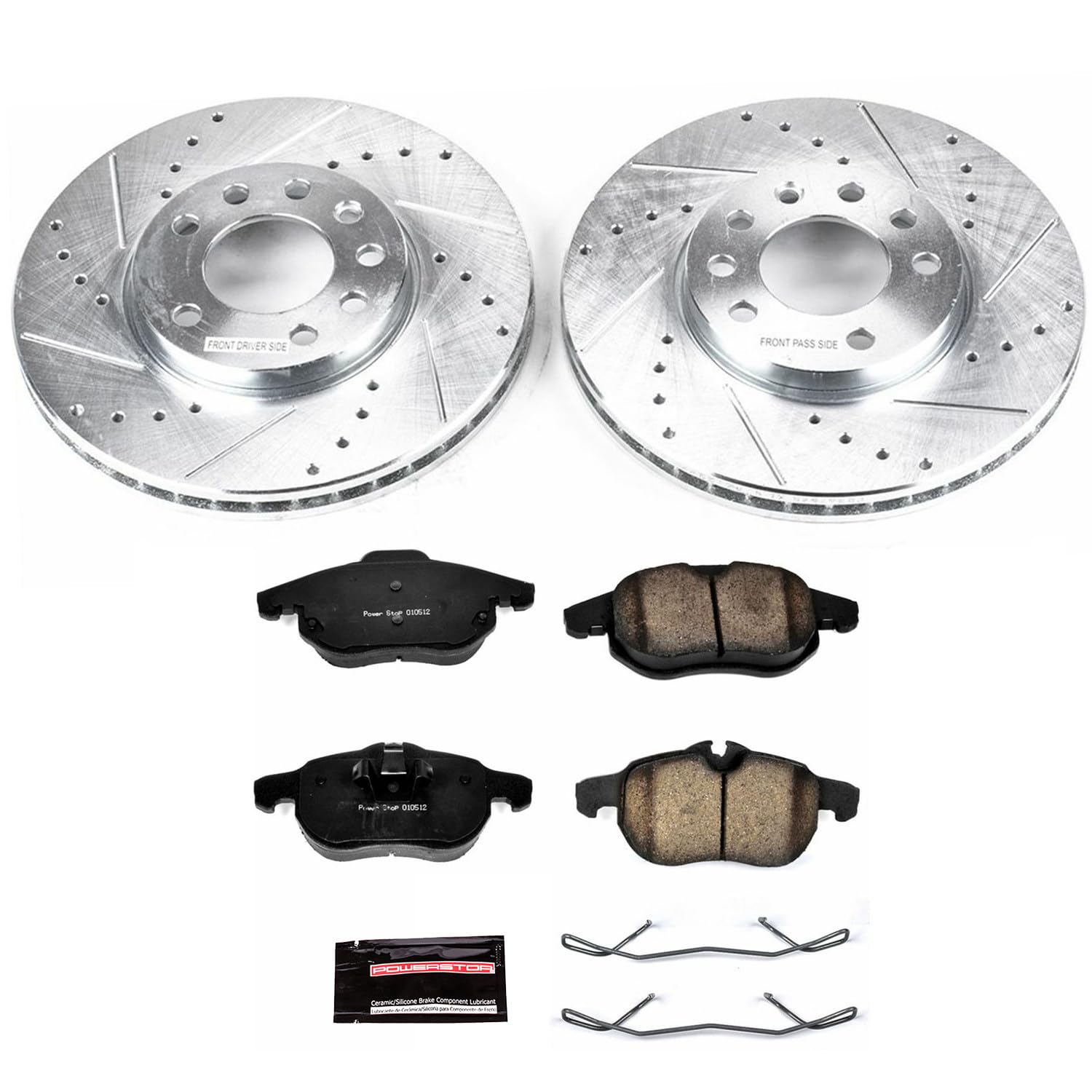 Power Stop K978 Front Brake Pads Z23 Carbon Fiber with Drilled & Slotted Brake Rotors Kit For Saab 9-3 2003-2011, Saab 9-3X 2010-2011 [Model Specific]