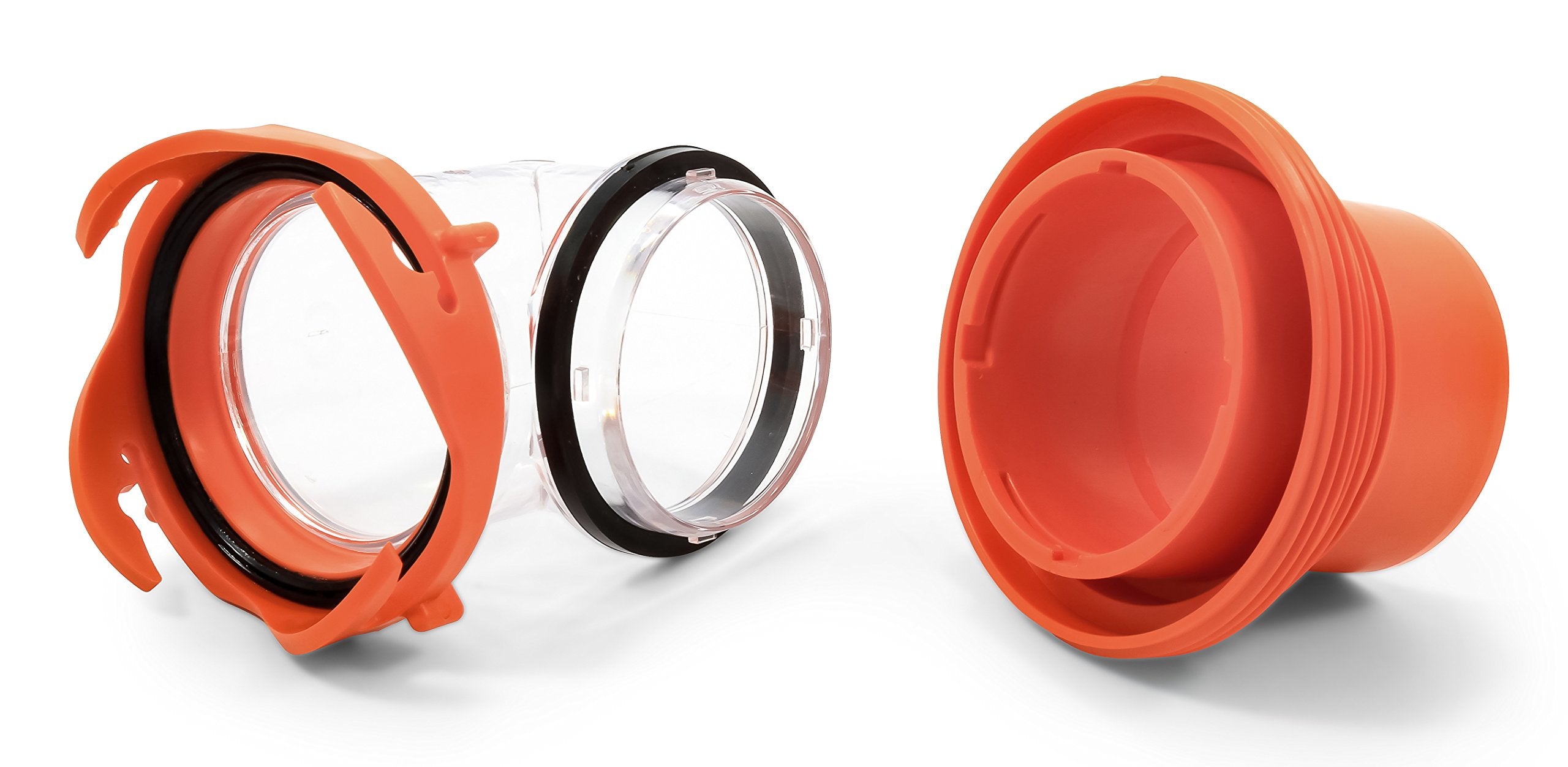 Camco RhinoFlex RV Sewer Hose Elbow Clear with 4-in-1 Adapter - Features a 360-Degree Fitting Rotation and Built-in Gasket for Odor-Tight Protection - Fits 4 Sizes of Dump Station Inlets (39736)