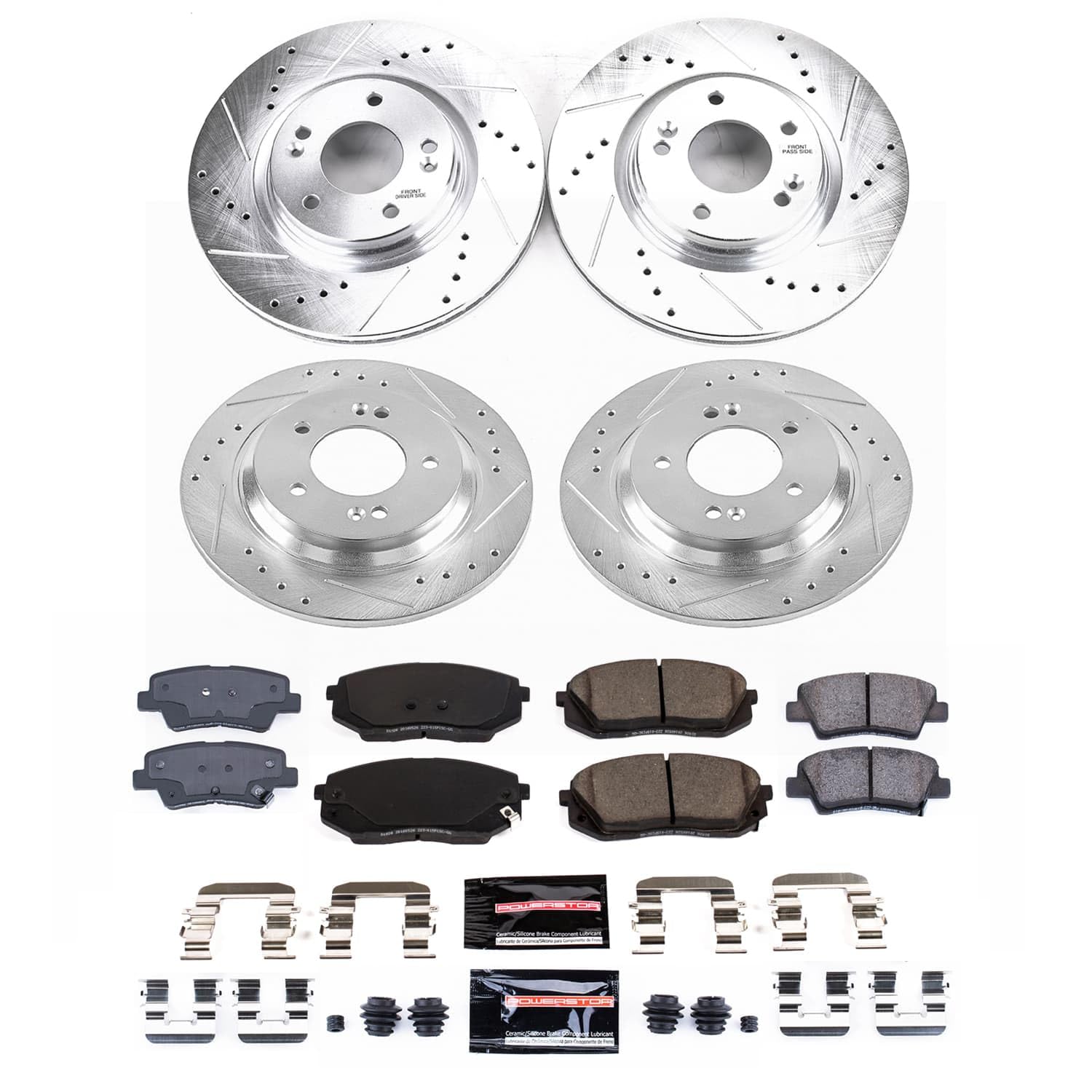Power Stop K9168 Z23 Carbon-Fiber Ceramic Brake Pads and Front and Rear Drilled and Slotted Rotors Brake Kit For Kia Optima 2020 [Application Specific]
