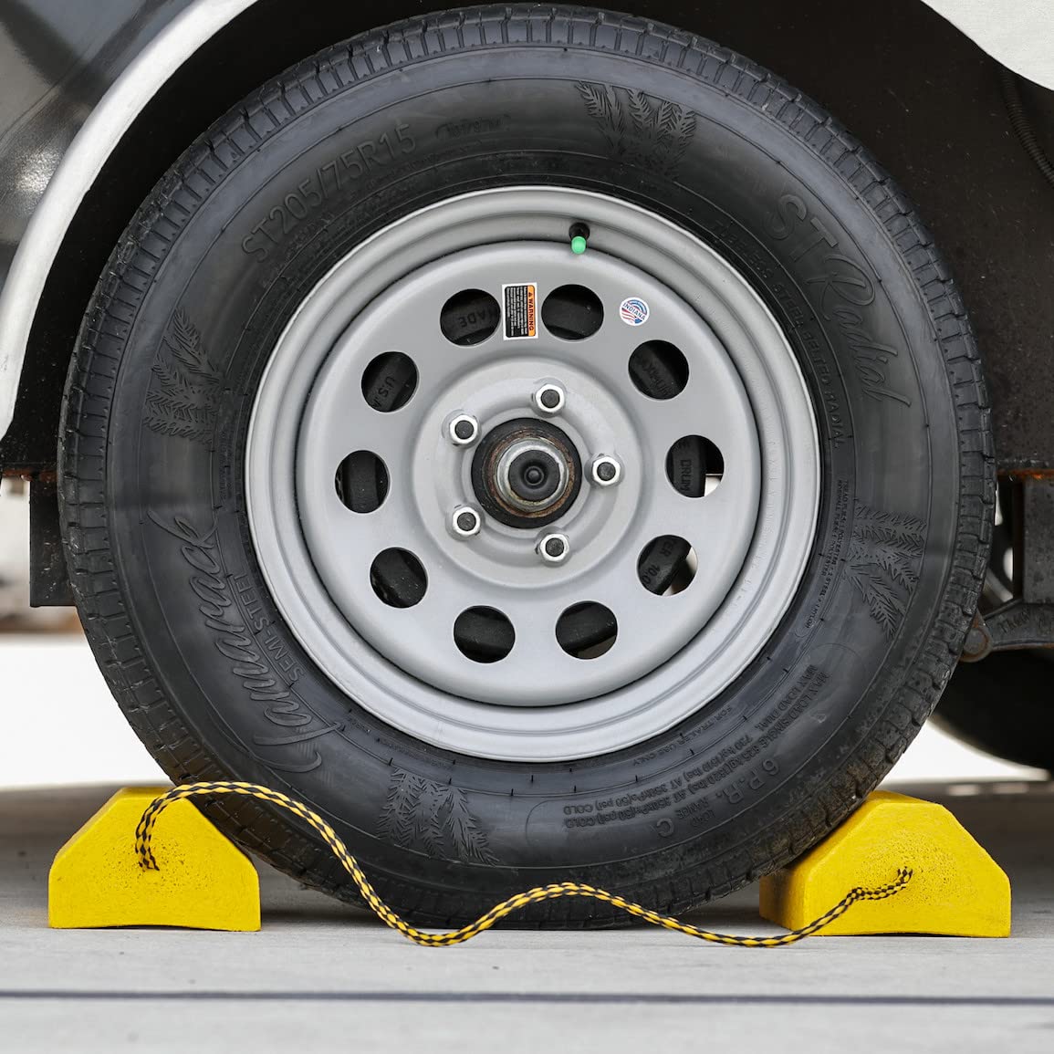 Small Buyers Products WC9642Y Yellow Wheel Chock Set, Lightweight Composite Construction, 32.75 Inch Rope, Ideal for Vehicle Maintenance and Storage, Aviation and Tractors