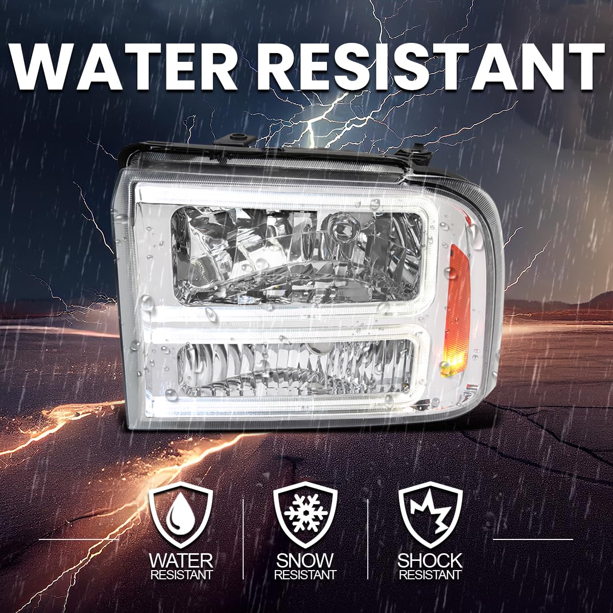 LED BAR Headlights SPEC-D TUNING Compatible with 2005-2007 Ford F250 F350 F450 F550 Super Duty, Left + Right Pair Headlamps Assembly