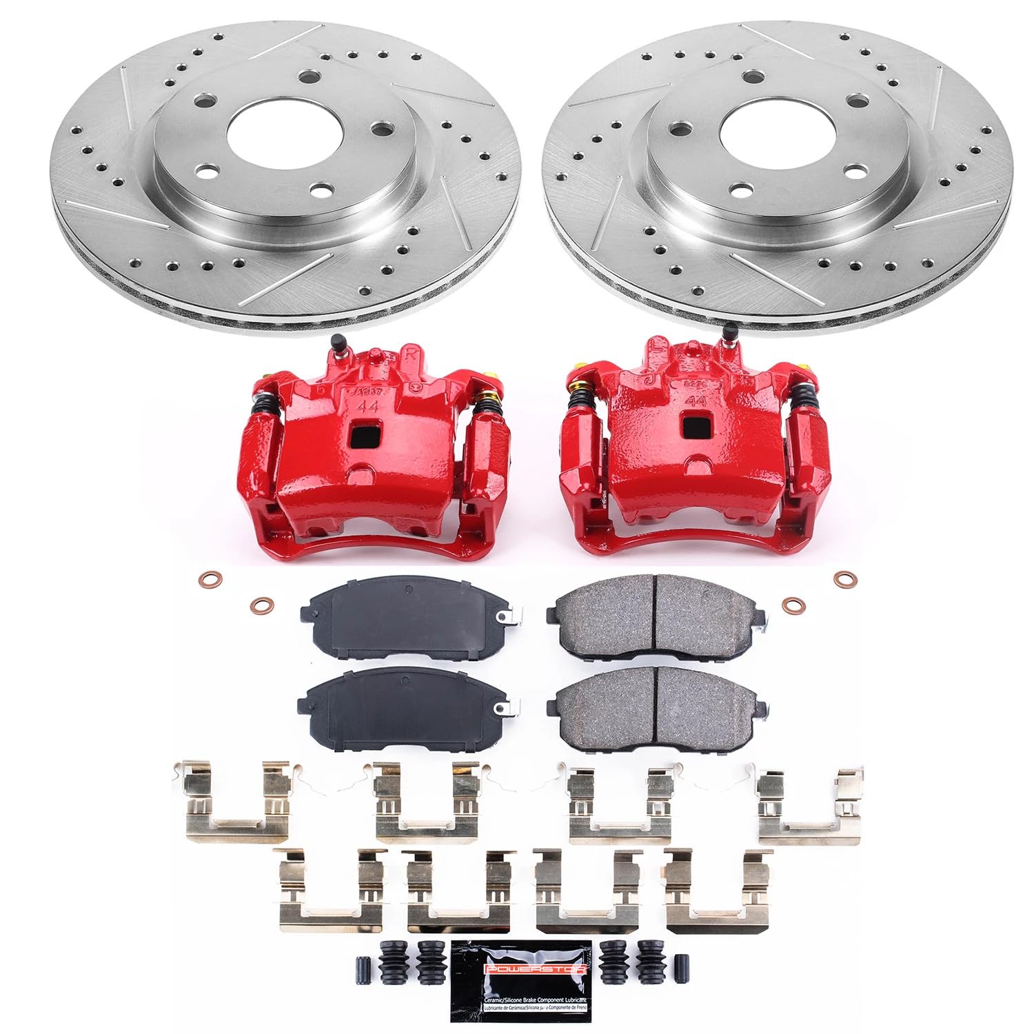 Power Stop Z23 Evolution Front Brake Caliper Kit KC6961- Brake Rotors, Carbon-Fiber Ceramic Brake Pads, Brake Calipers For Nissan Sentra 2013-2019 [Model Specific]