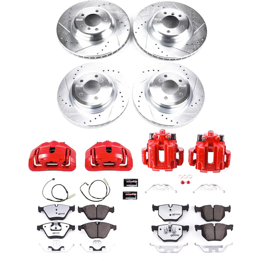 Power Stop Z26 KC6057-26 Front & Rear Street Warrior Brake Kit BMW and 1 Front & 1 Rear Sensor Wires