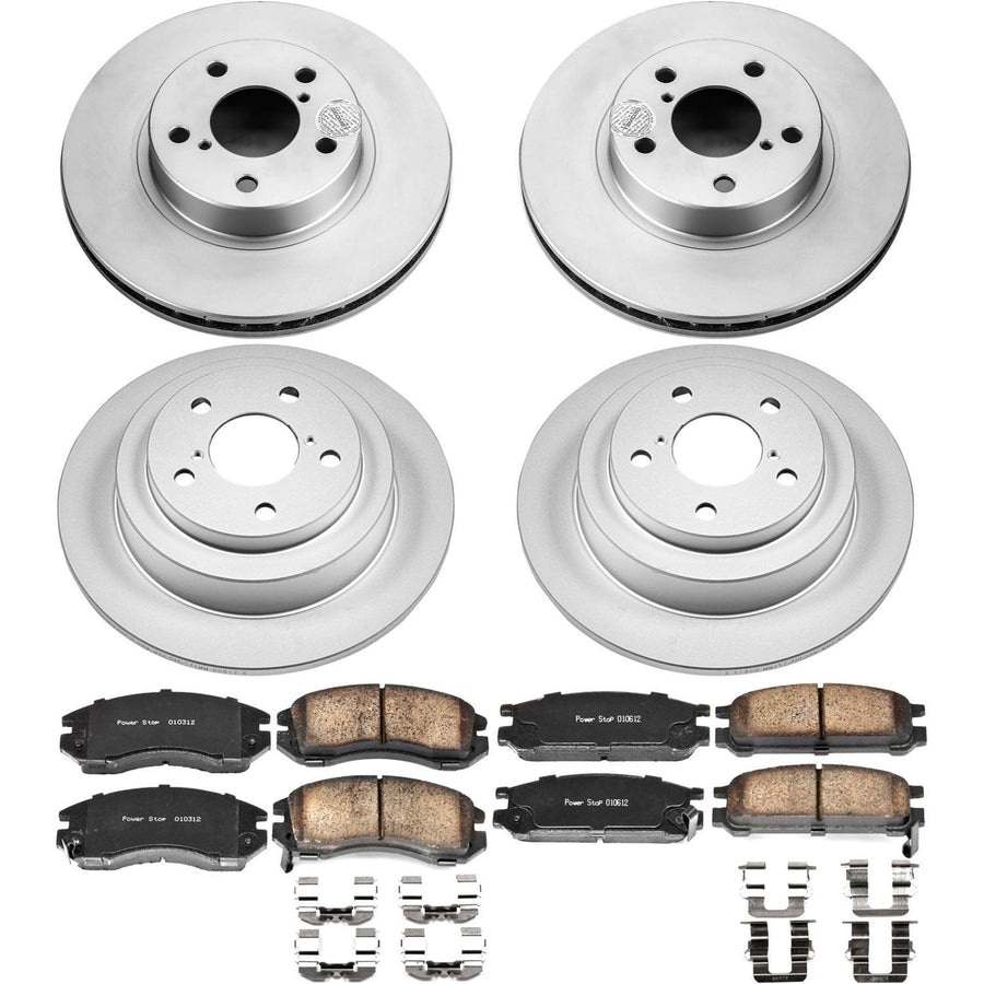 Power Stop CRK444 Brake Rotor and Ceramic Brake Pads Coated - Front & Rear For Subaru Impreza 1993-1996, Subaru Legacy 1990-1996 [Model Specific]