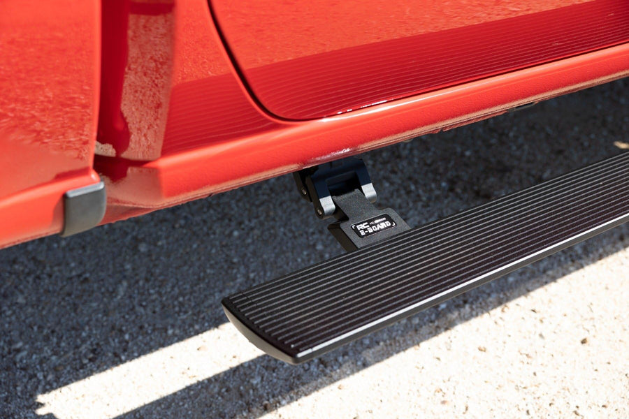 Rough Country Power Running Boards with LED Step Lights for GMC Sierra & Chevy Silverado 1500/2500HD/3500HD (2019-2025) Double Cab - Dual Motor Electric Powerstep Board & Retractable Truck Steps