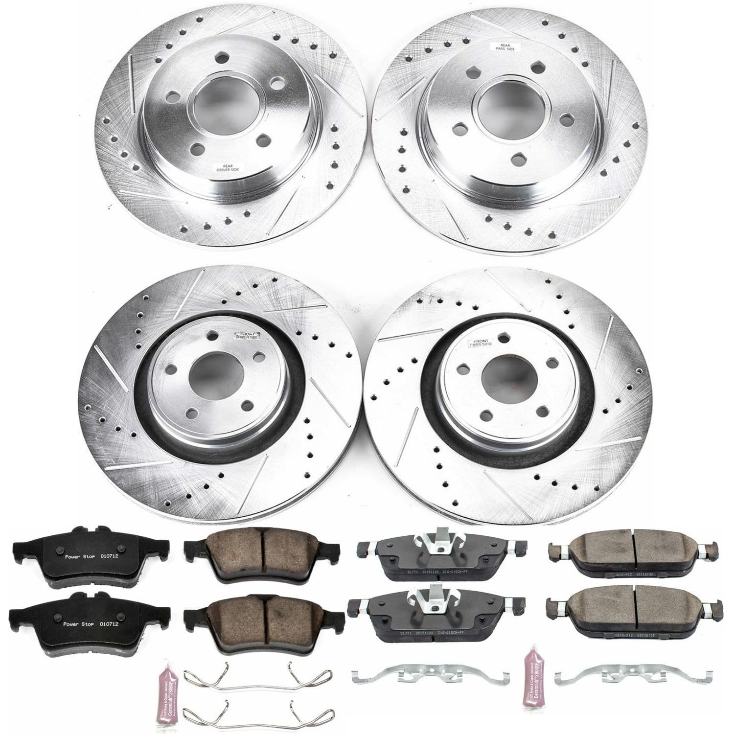 Brake Kit Power Stop For 2014 2015 2016 2017 2018 Ford Focus ST Front and Rear Z23 Carbon Fiber Brake Pads with Drilled Slotted Brake Rotors K7233