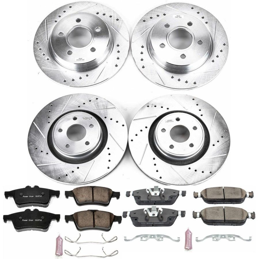 Brake Kit Power Stop For 2014 2015 2016 2017 2018 Ford Focus ST Front and Rear Z23 Carbon Fiber Brake Pads with Drilled Slotted Brake Rotors K7233