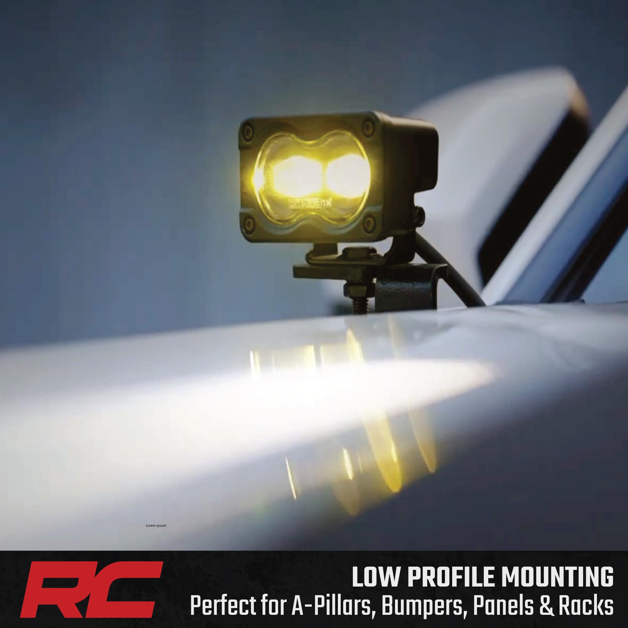 Rough Country SAE LED Slim Fog Lights 3" x 1.75" - Street Legal Fog Light Kit, Swivel Mount, IP67 Waterproof, Yellow