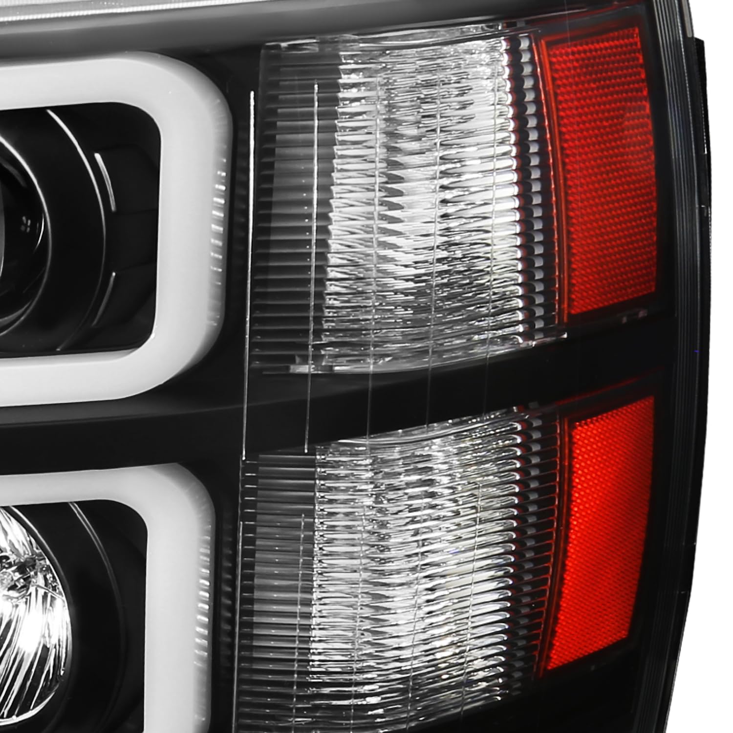 Black LED Tube Projector Headlights SPEC-D TUNING Compatible with 2007-2013 Chevy Silverado 1500, 2007-2014 Chevy Silverado 2500HD / 3500HD, Left + Right Pair Headlamps Assembly