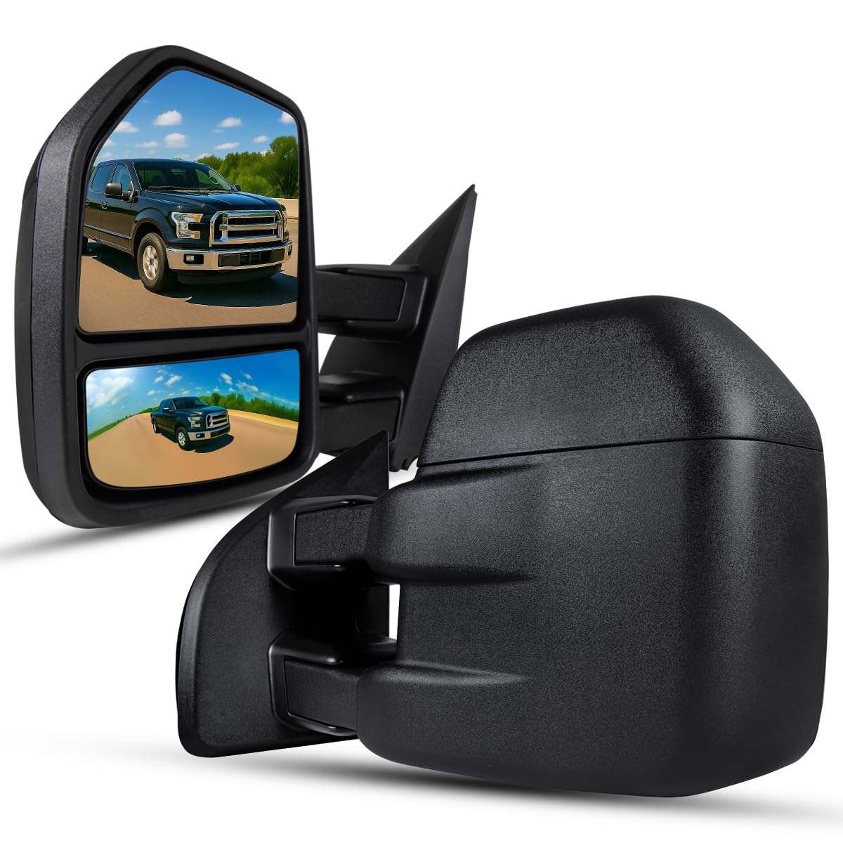 Spec-D Tuning Manual Extendable Black Tow Towing Mirrors Compatible with 2015-2020 Ford F150 Left + Right Pair