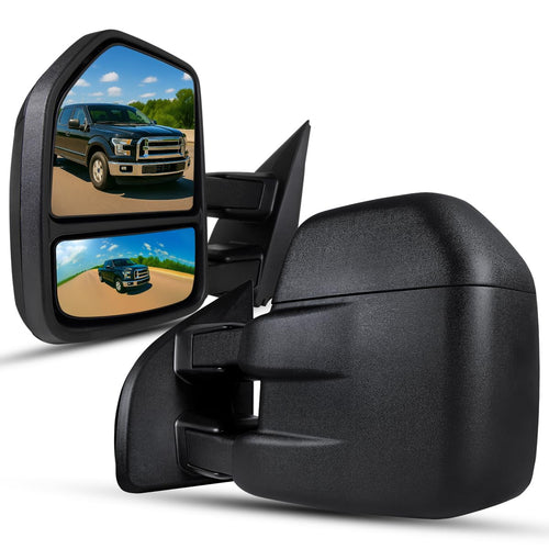 Spec-D Tuning Manual Extendable Black Tow Towing Mirrors Compatible with 2015-2020 Ford F150 Left + Right Pair