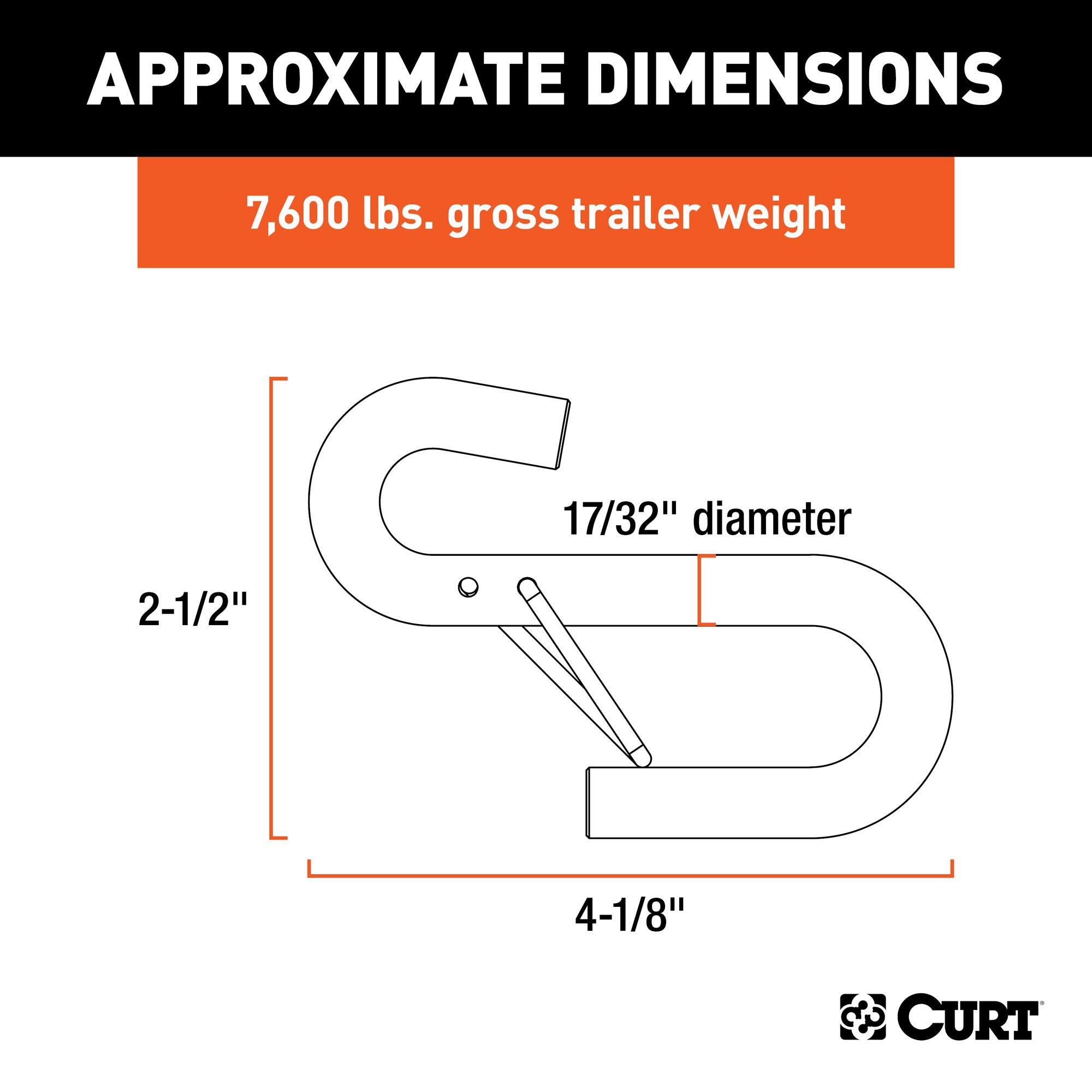 CURT 17/32-Inch Certified Trailer Safety Chain S-Hook with Latch, 7,600 lbs